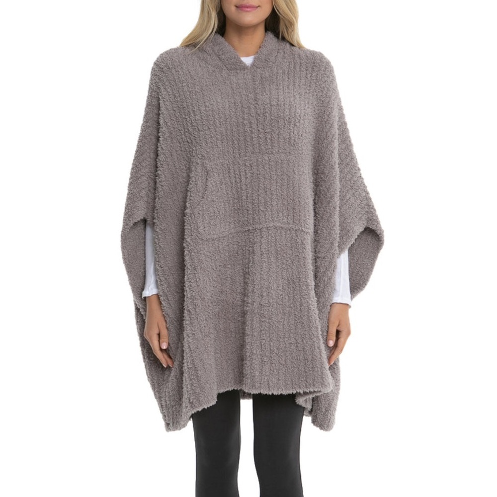 Barefoot Dreams CozyChic Hooded Pullover XS S Taupe Plush Lounge Sweater